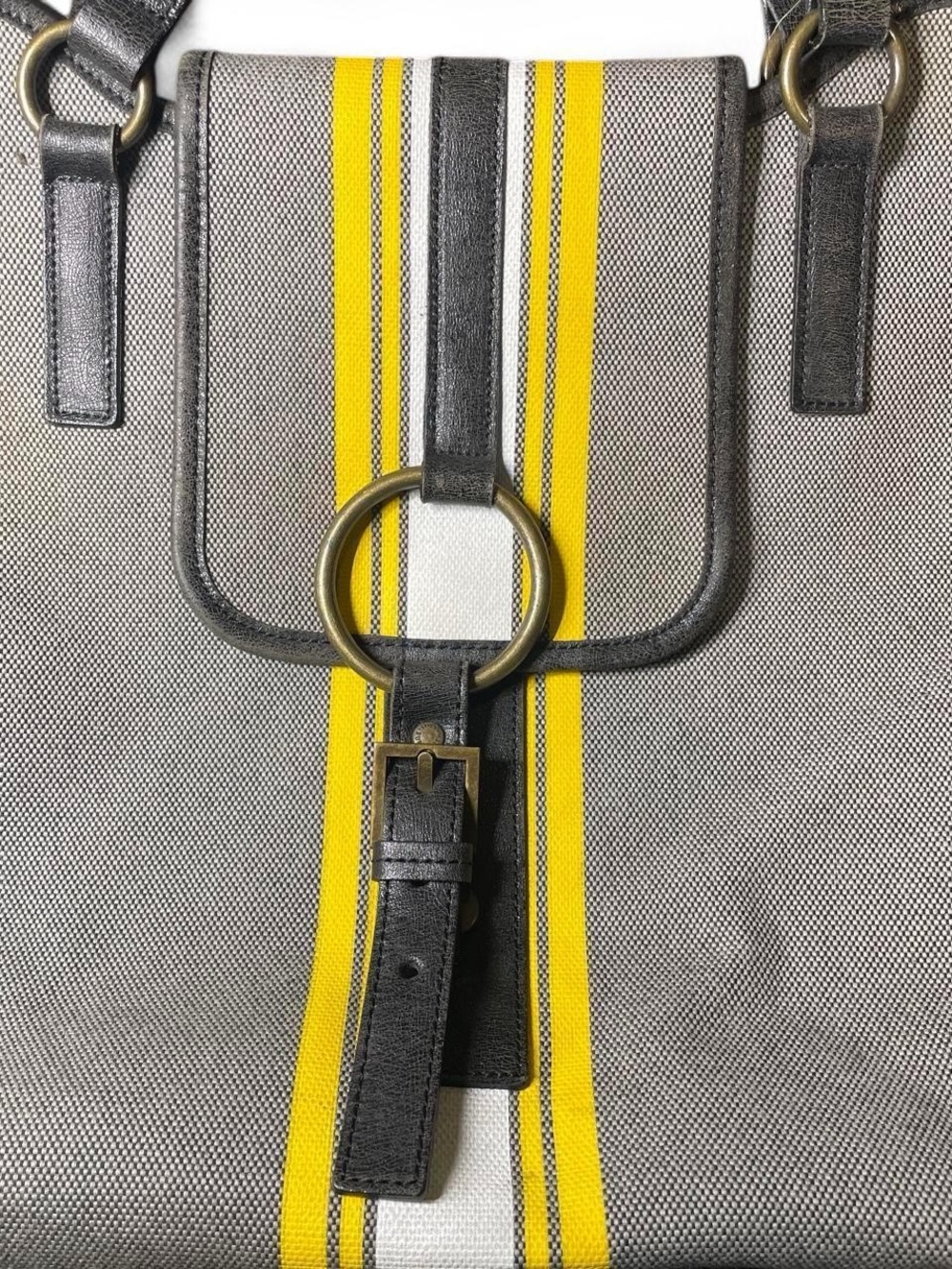 Burberry Gray Large Canvas Tote Bag with Yellow Stripe - Picture 2 of 7